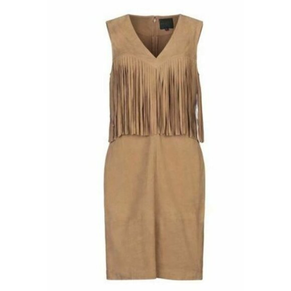 Hotel Particulier Brown Leather Fringe Dress - Picture 1 of 8